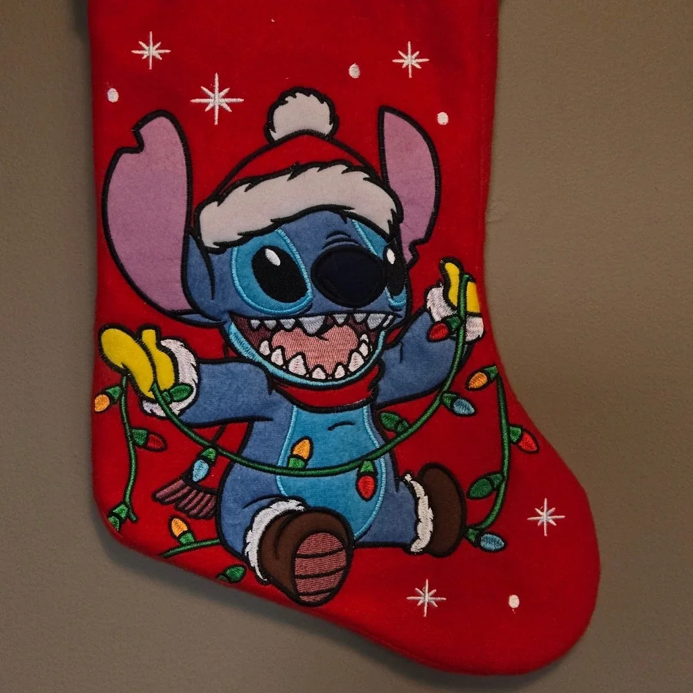 Disney‎ Lilo & Stitch Aloha Christmas Stocking Red White Faux Fur Ruz 18706418